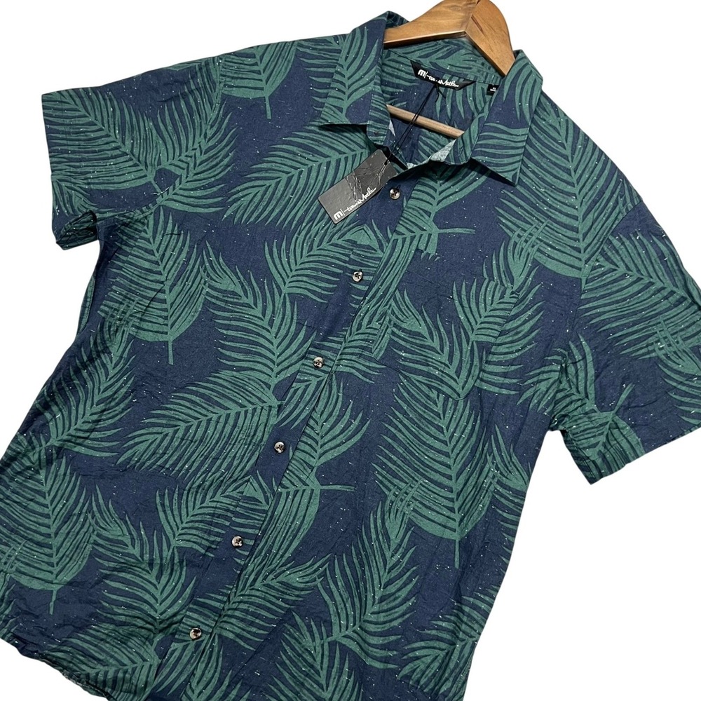 TravisMathew Sugar Rim Palm Leaf Shirt XL Blue Nights Short Sleeve Floral NWT